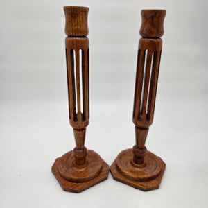 Vintage Hand-Carved Olive Wood Candlestick Holders Pair