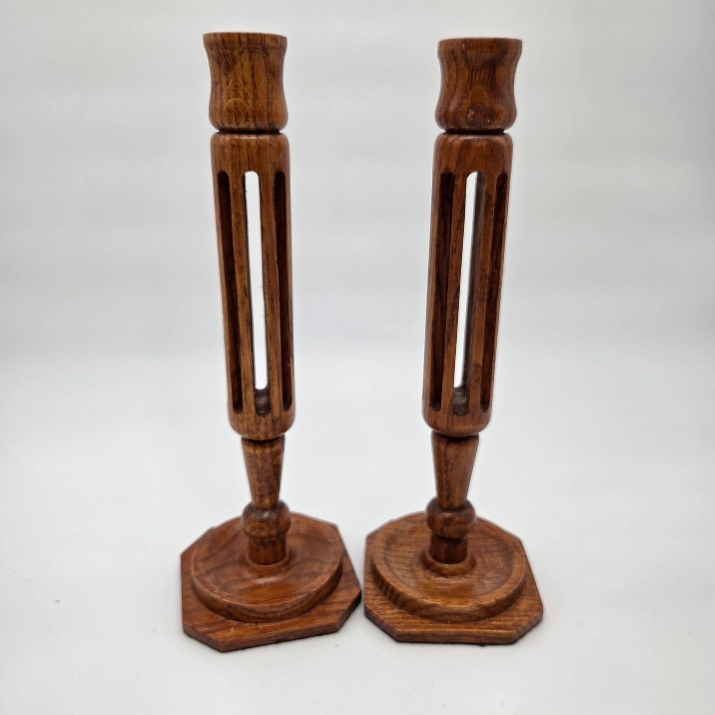 Vintage Hand-Carved Olive Wood Candlestick Holders Pair