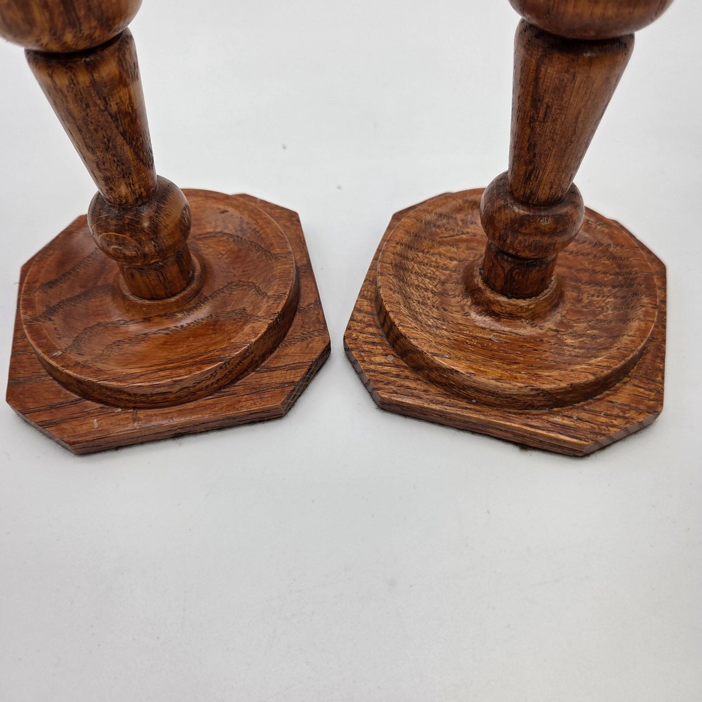 Vintage Hand-Carved Olive Wood Candlestick Holders Pair