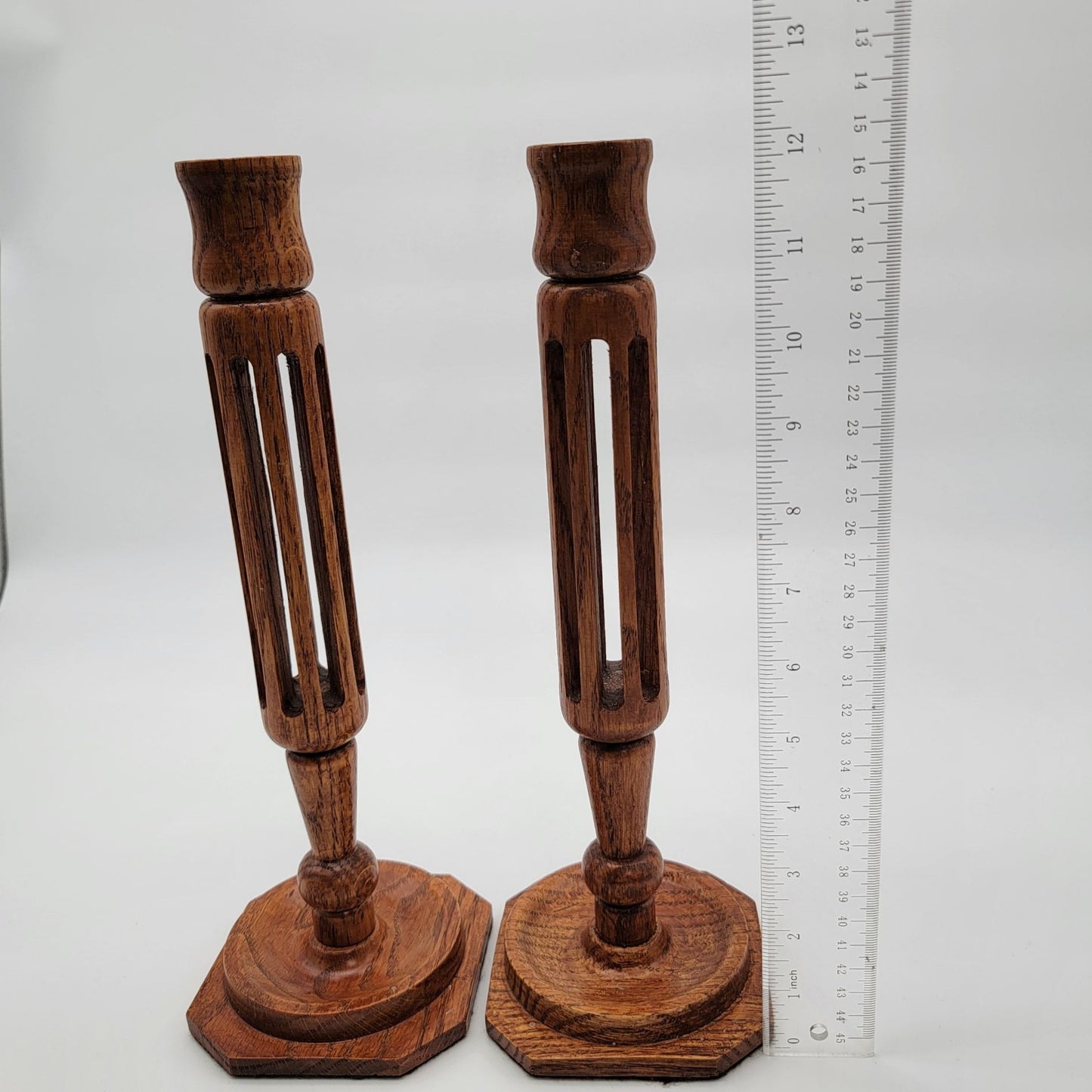 Vintage Hand-Carved Olive Wood Candlestick Holders Pair