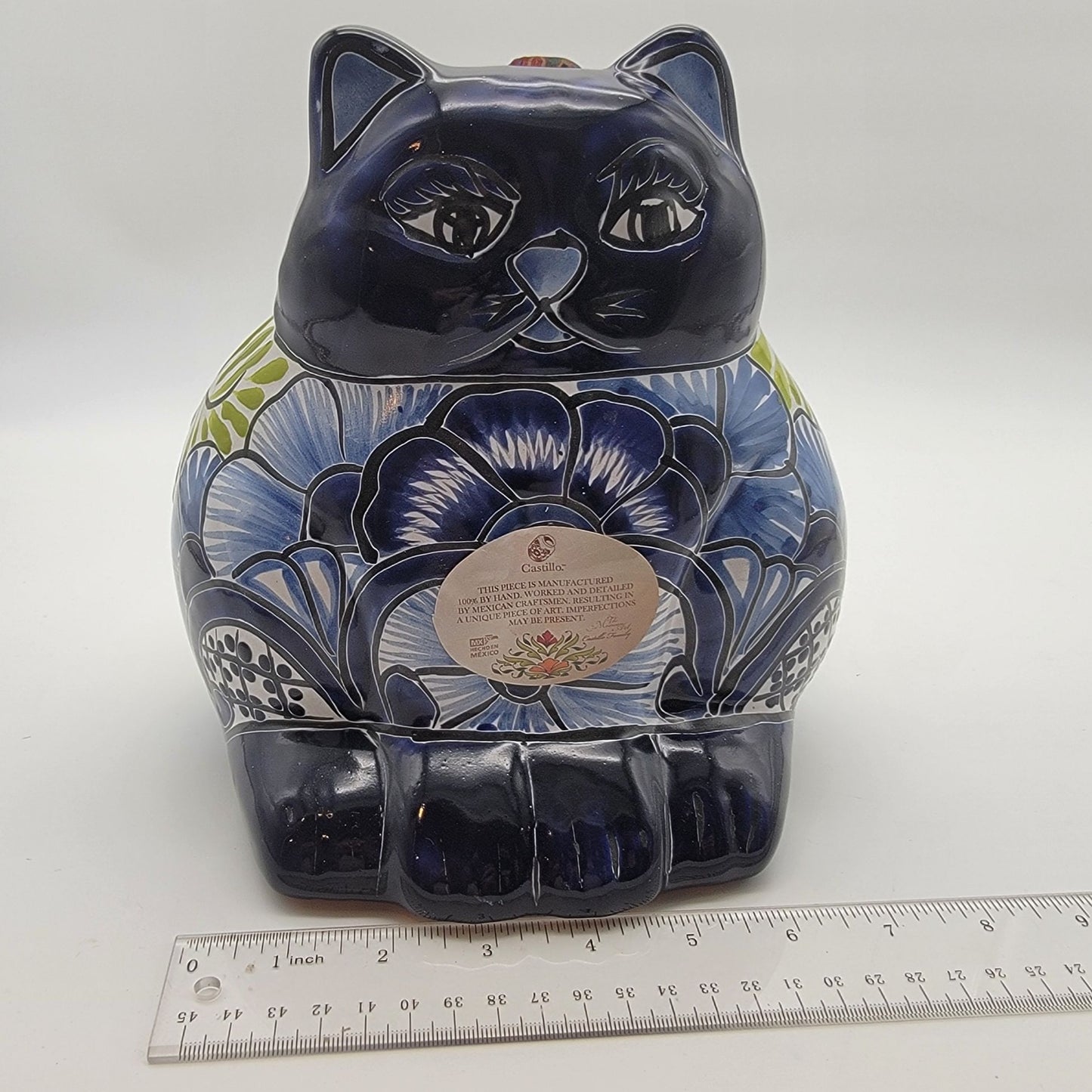 Talavera Mexican Pottery Fat Cat Planter By Castillo Family