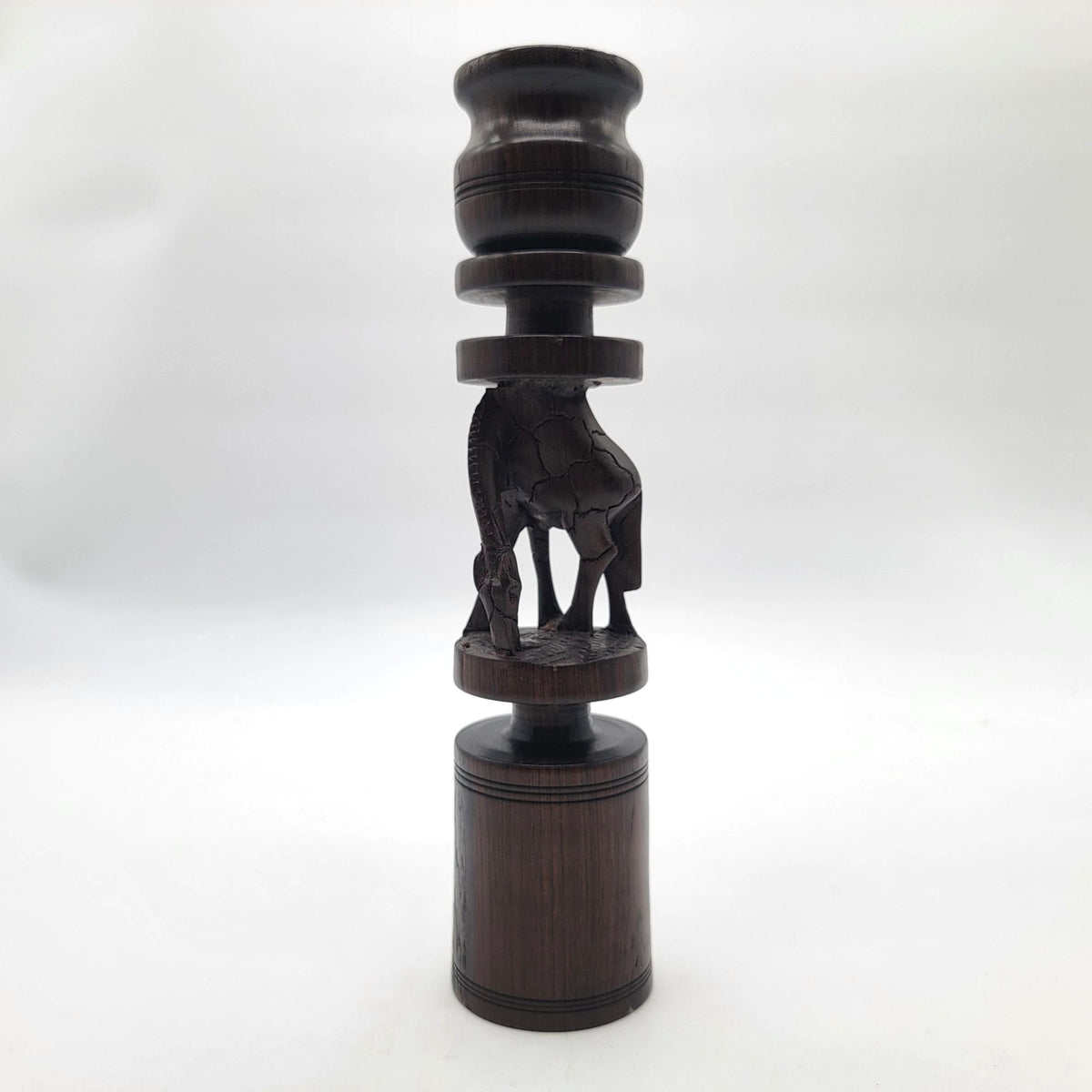 Vintage Carved Giraffe African Hard Wood Candle Holder