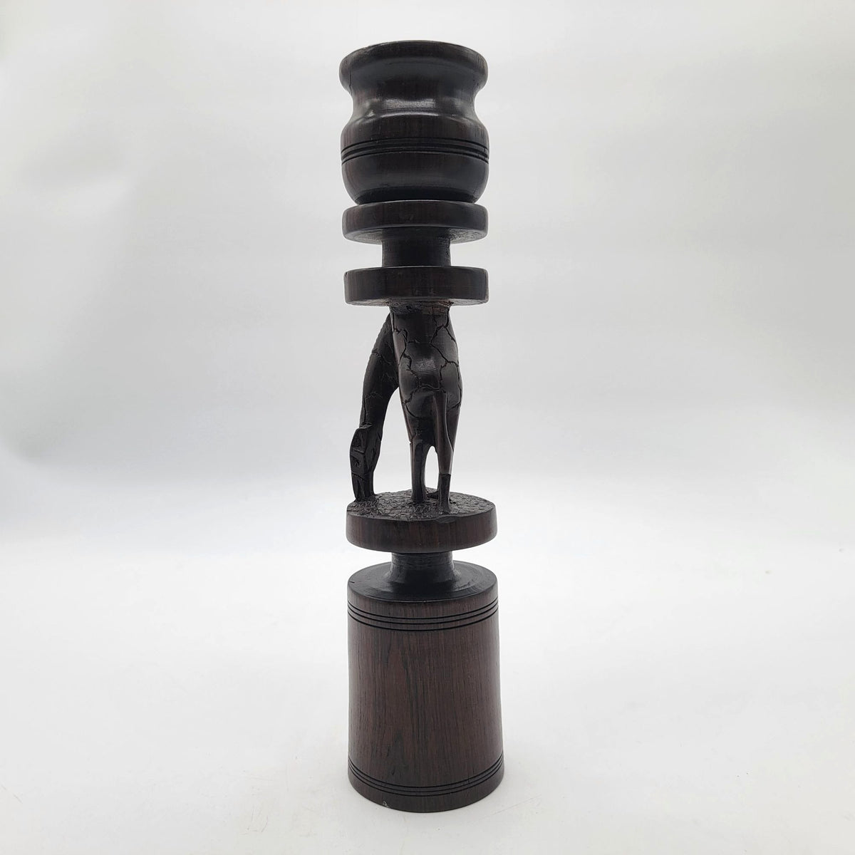 Vintage Carved Giraffe African Hard Wood Candle Holder
