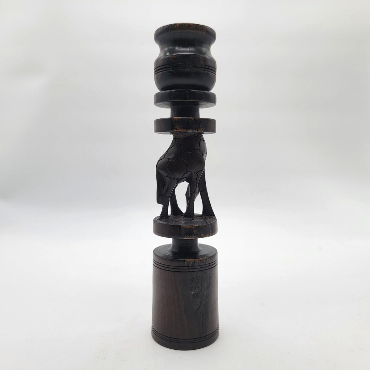 Vintage Carved Giraffe African Hard Wood Candle Holder