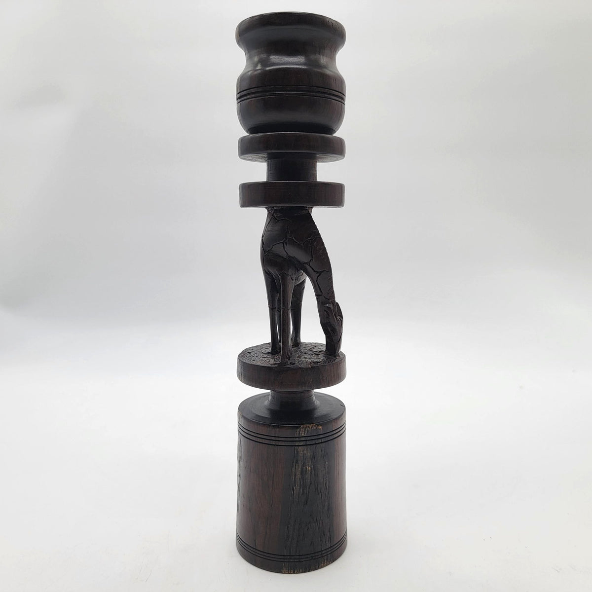 Vintage Carved Giraffe African Hard Wood Candle Holder