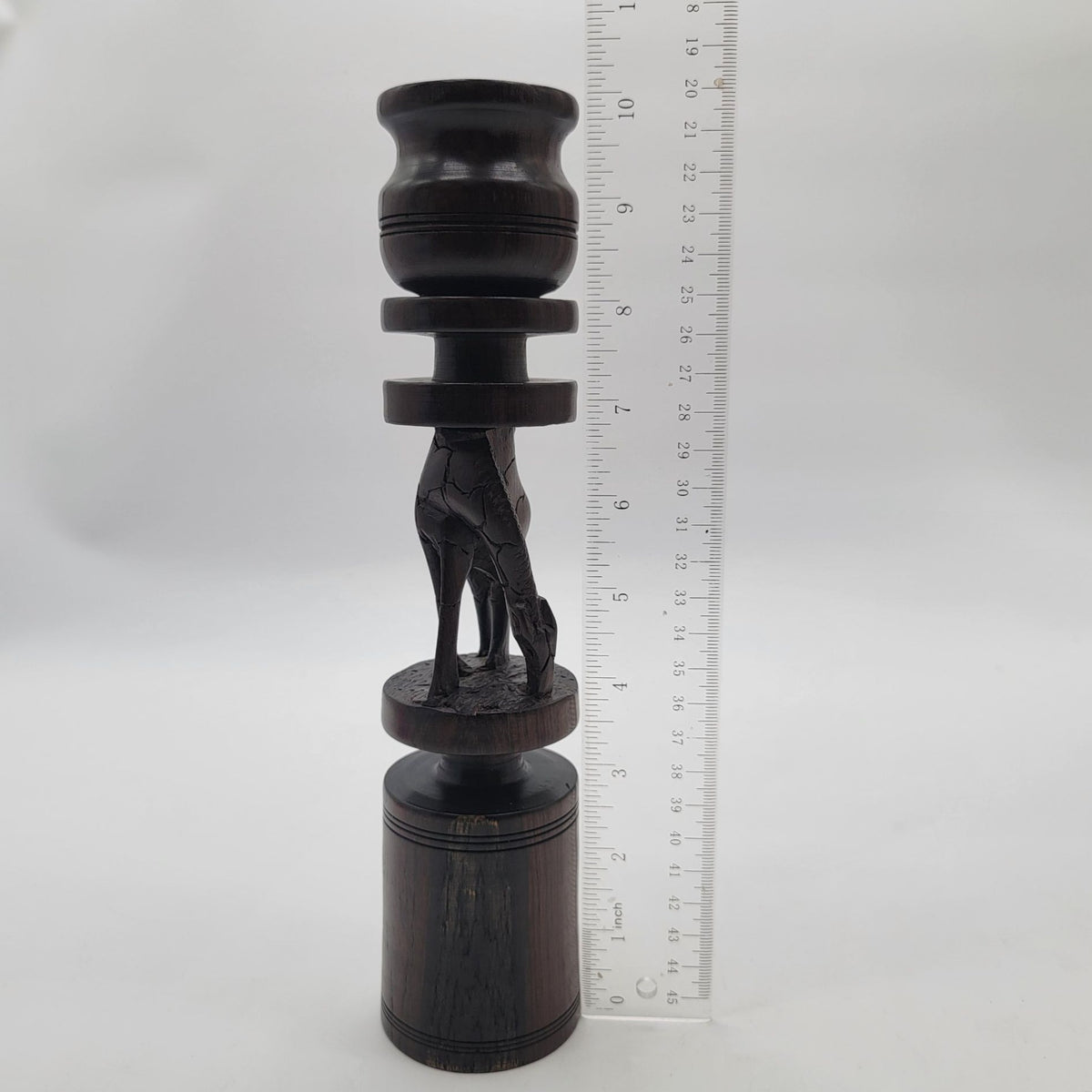 Vintage Carved Giraffe African Hard Wood Candle Holder