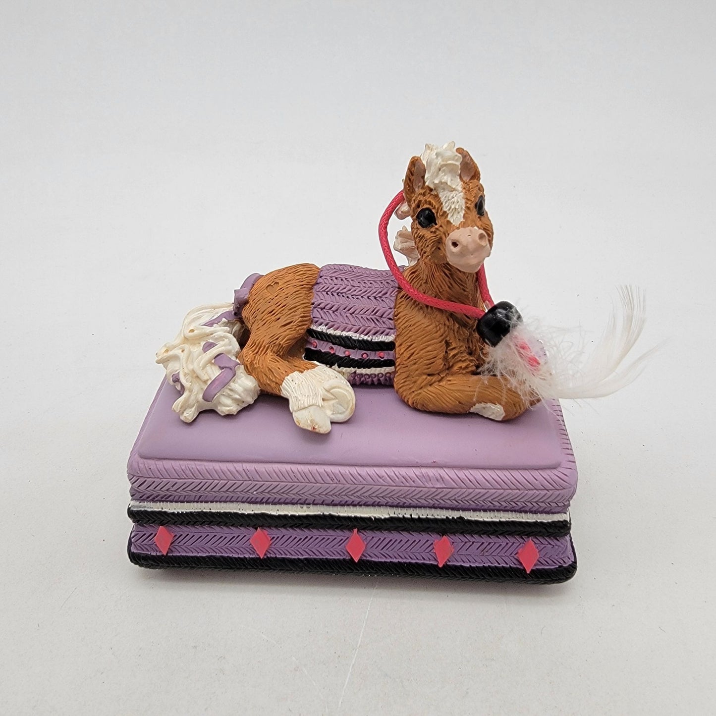 Vintage 1995 Kathy Wise Prancing Ponies Horse Trinket Box Purple