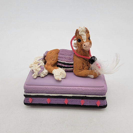 Vintage 1995 Kathy Wise Prancing Ponies Horse Trinket Box Purple
