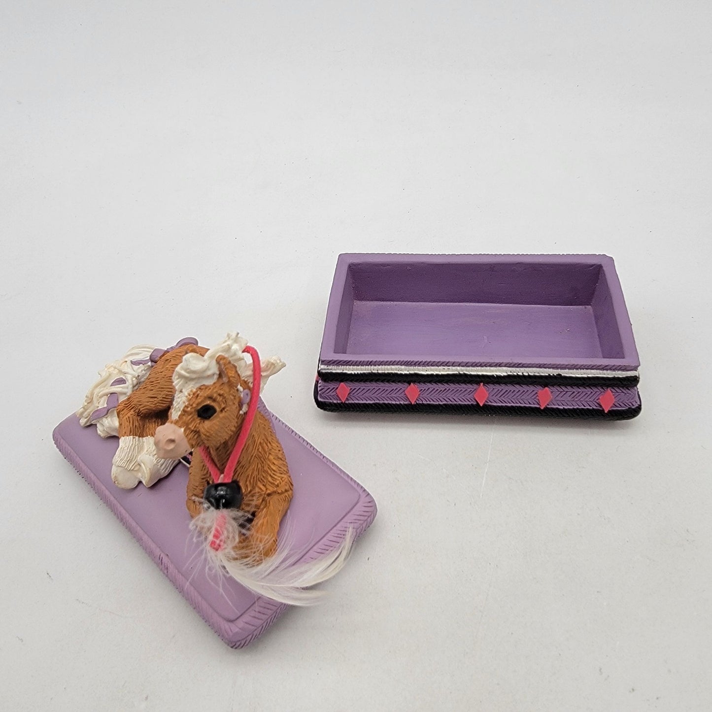 Vintage 1995 Kathy Wise Prancing Ponies Horse Trinket Box Purple