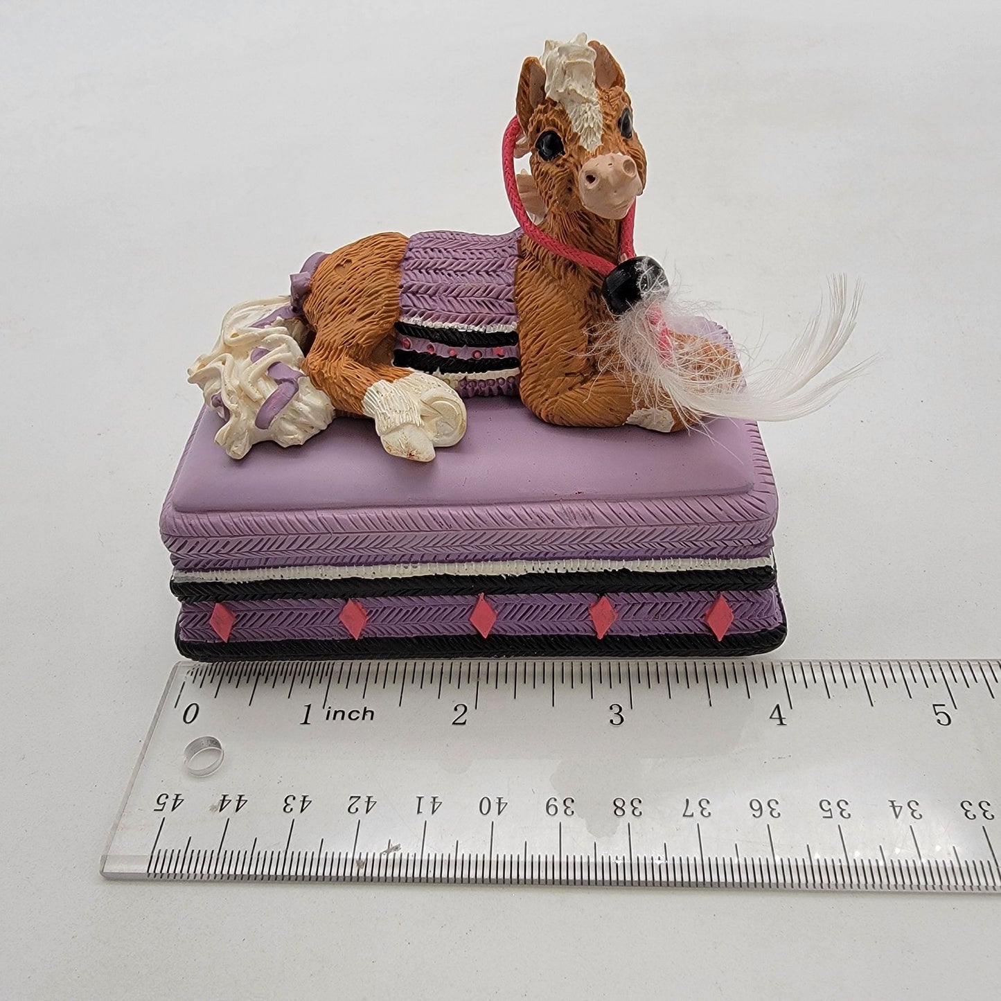 Vintage 1995 Kathy Wise Prancing Ponies Horse Trinket Box Purple