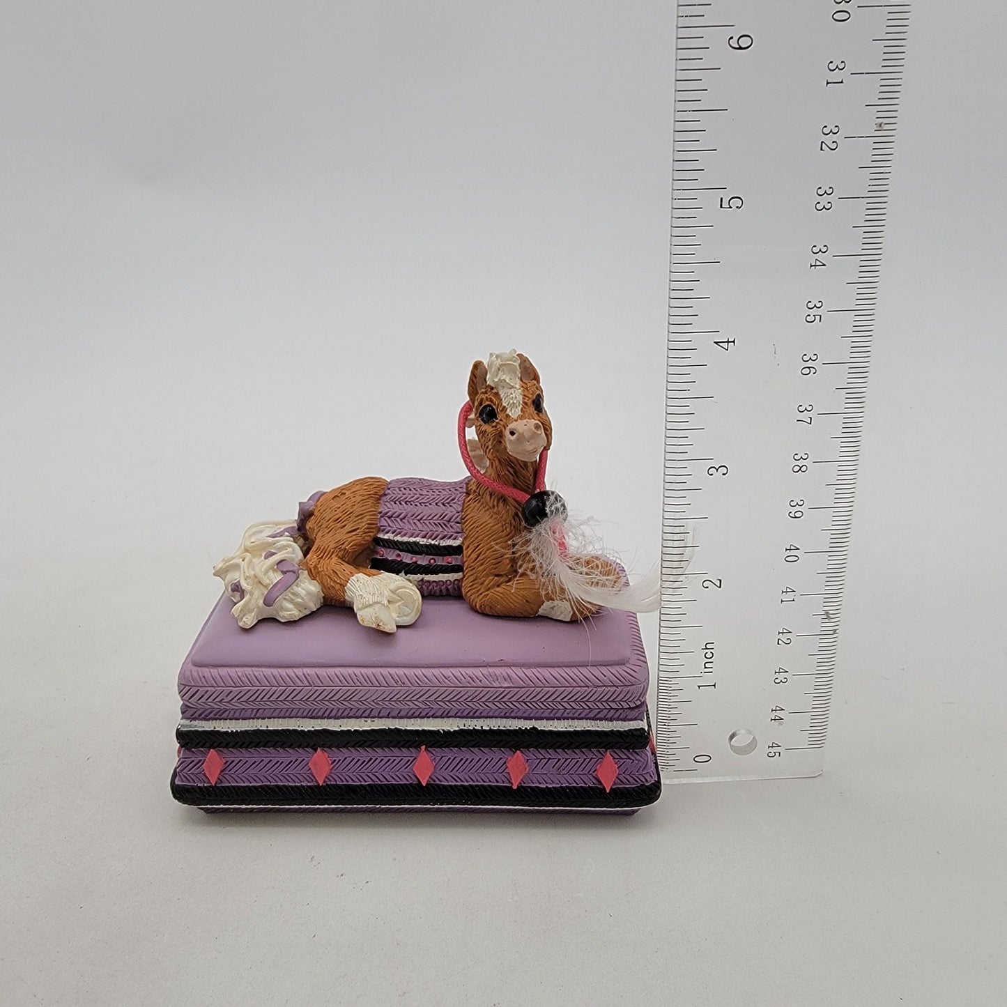 Vintage 1995 Kathy Wise Prancing Ponies Horse Trinket Box Purple