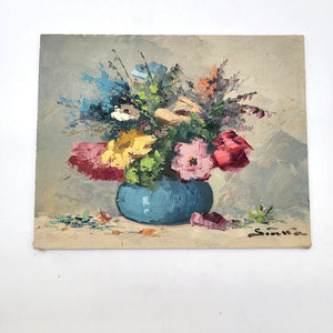 Mid-Century Signed Floral Still Life Impasto Oil Painting On Board