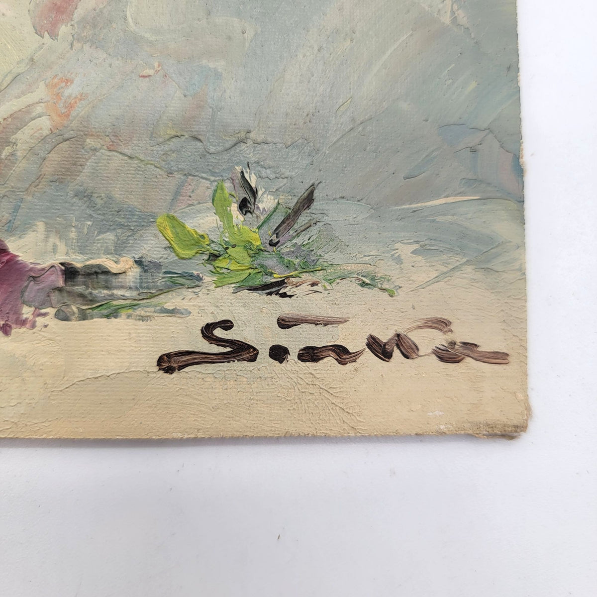 Mid-Century Signed Floral Still Life Impasto Oil Painting On Board