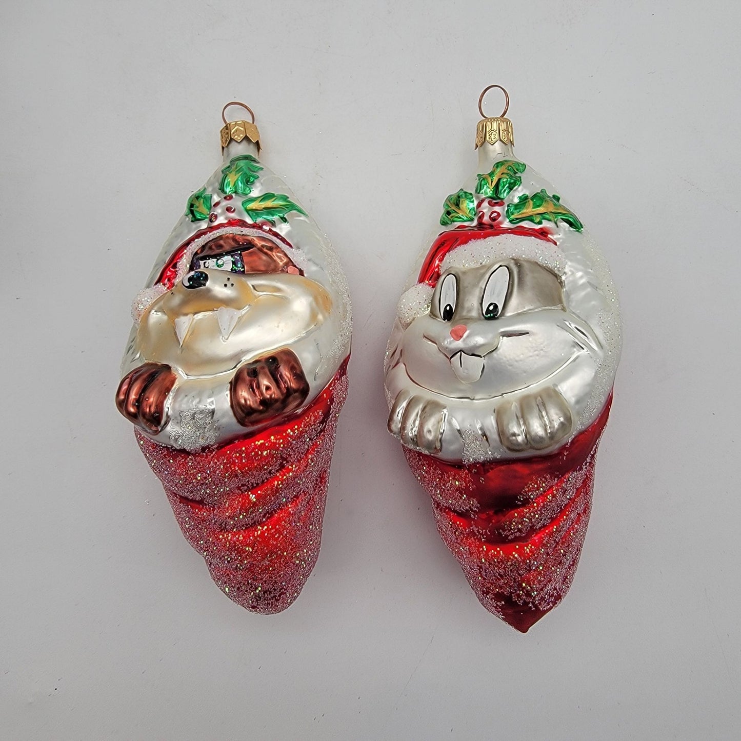 1996 Christopher Radko Looney Tunes Taz & Bugs Bunny Glass Ornaments