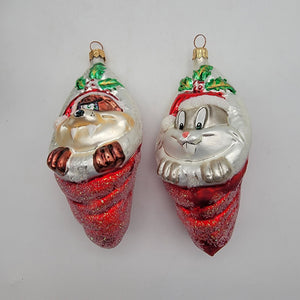1996 Christopher Radko Looney Tunes Taz & Bugs Bunny Glass Ornaments