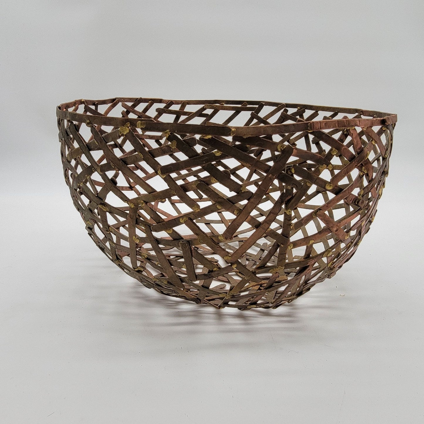 Set Of 3 Mid Century Brutalist Copper and Brass Birds Nest Bowl After Paul Evans