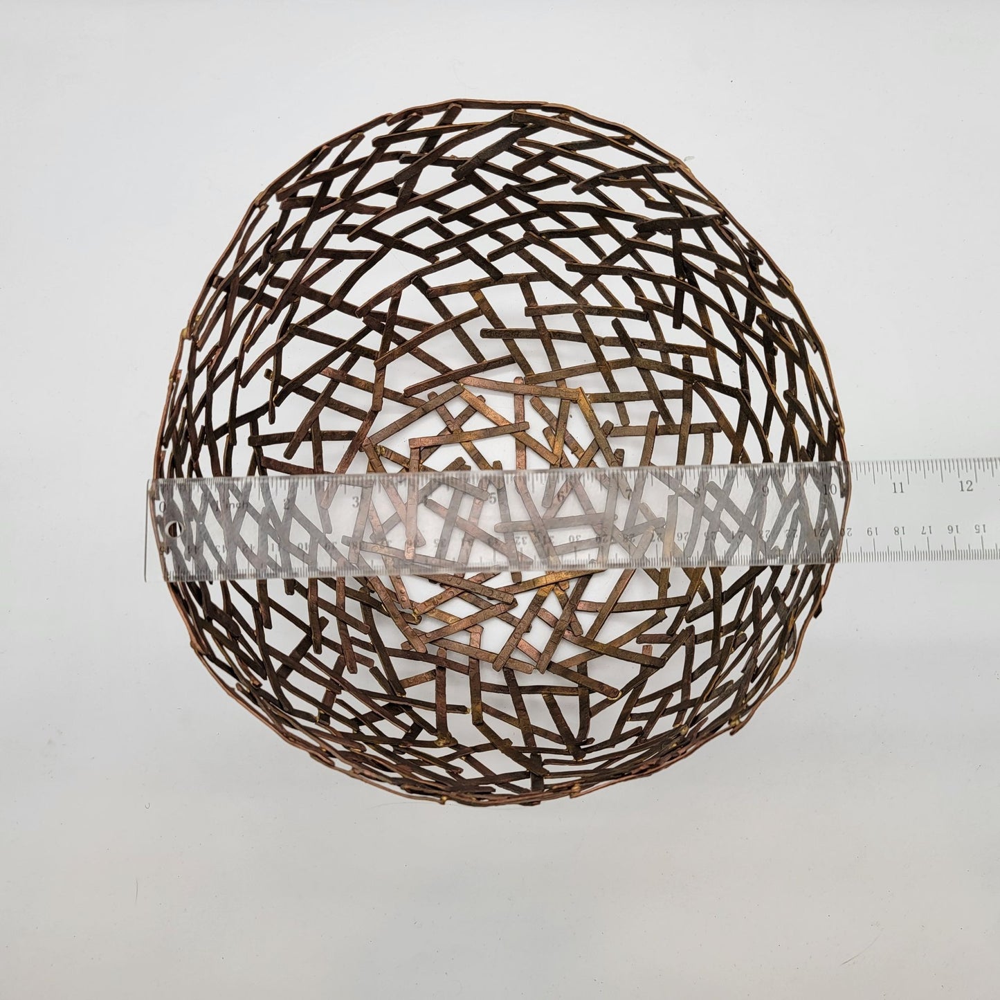 Set Of 3 Mid Century Brutalist Copper and Brass Birds Nest Bowl After Paul Evans