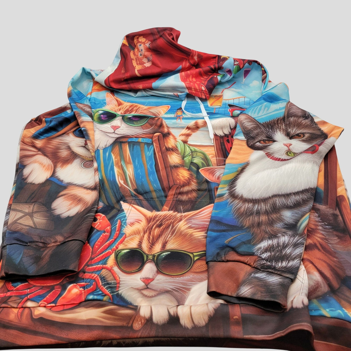 Cats On The Beach All-Over Print Pullover Hoodie 3XL