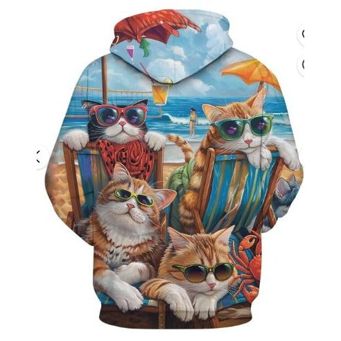 Cats On The Beach All-Over Print Pullover Hoodie 3XL