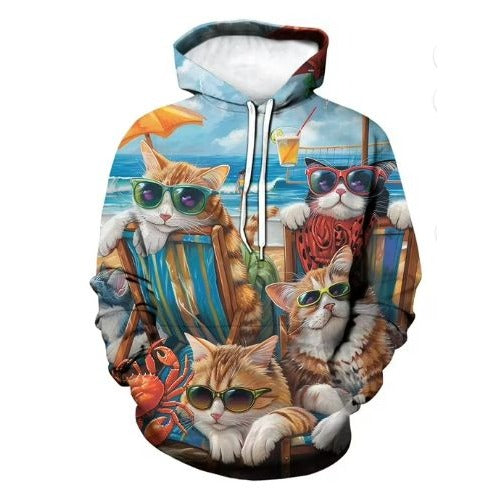 Cats On The Beach All-Over Print Pullover Hoodie 3XL