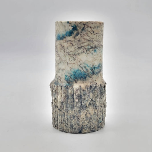1970s Italian Blue Alabaster Brutalist Carved Candle Holder