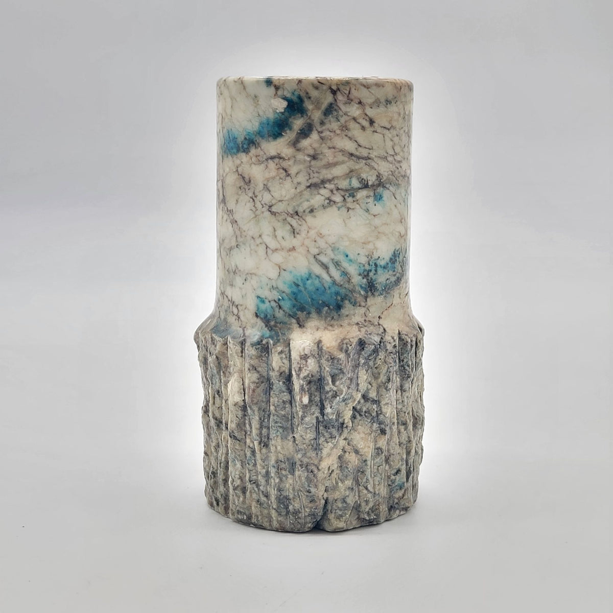 1970s Italian Blue Alabaster Brutalist Carved Candle Holder
