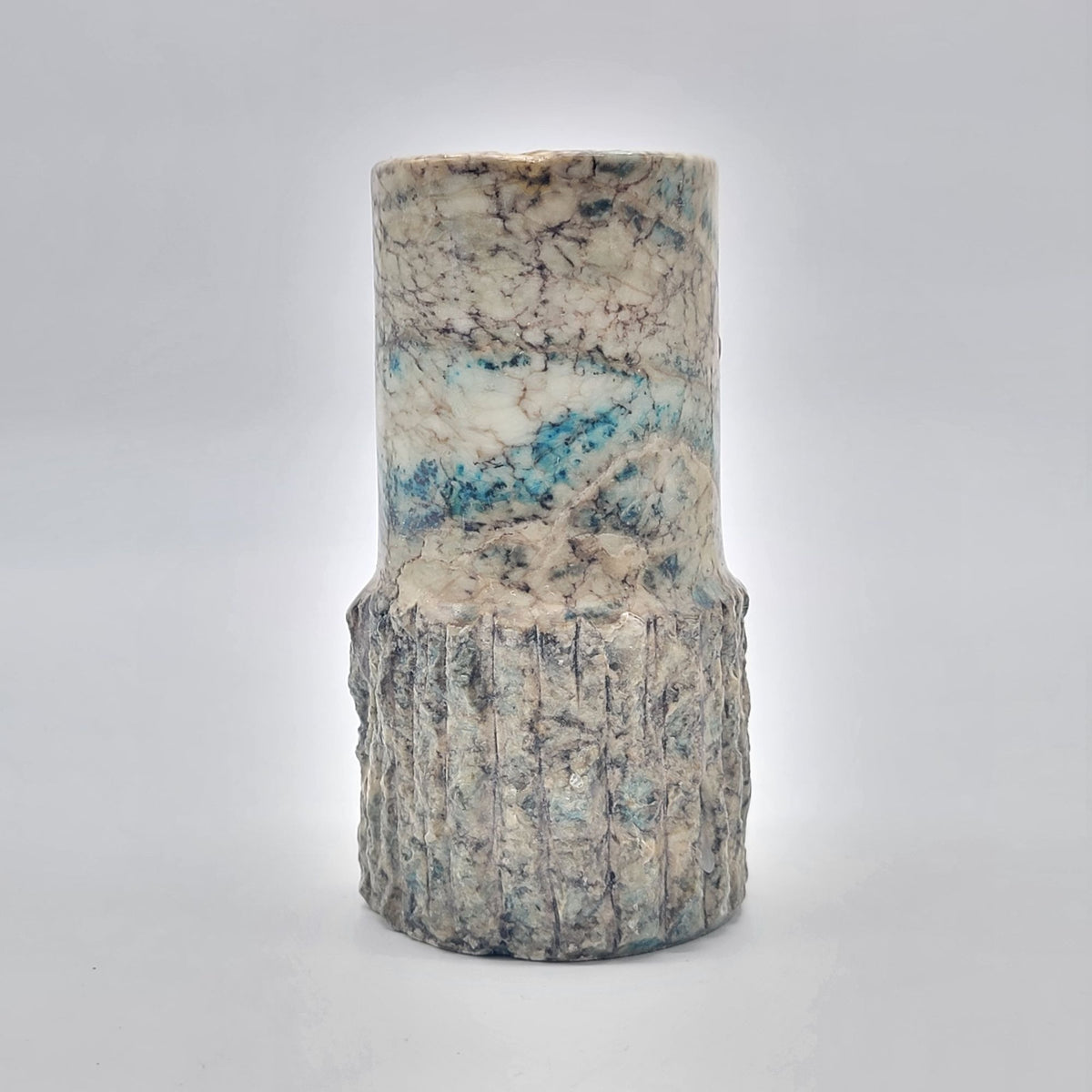 1970s Italian Blue Alabaster Brutalist Carved Candle Holder