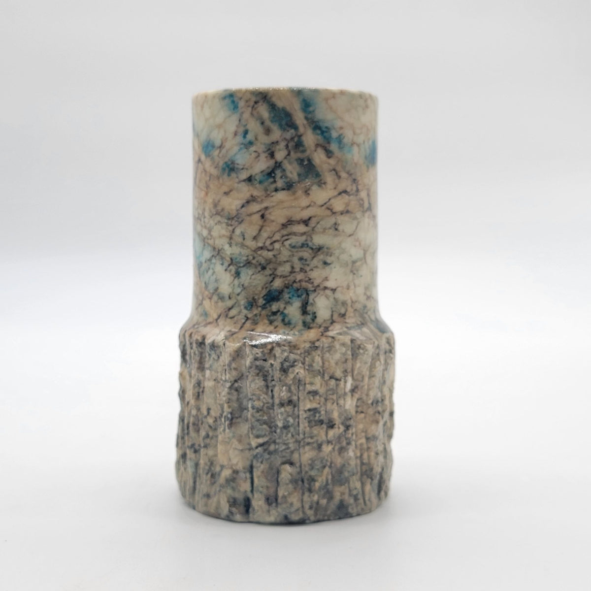 1970s Italian Blue Alabaster Brutalist Carved Candle Holder