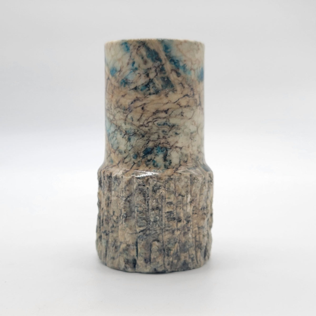 1970s Italian Blue Alabaster Brutalist Carved Candle Holder