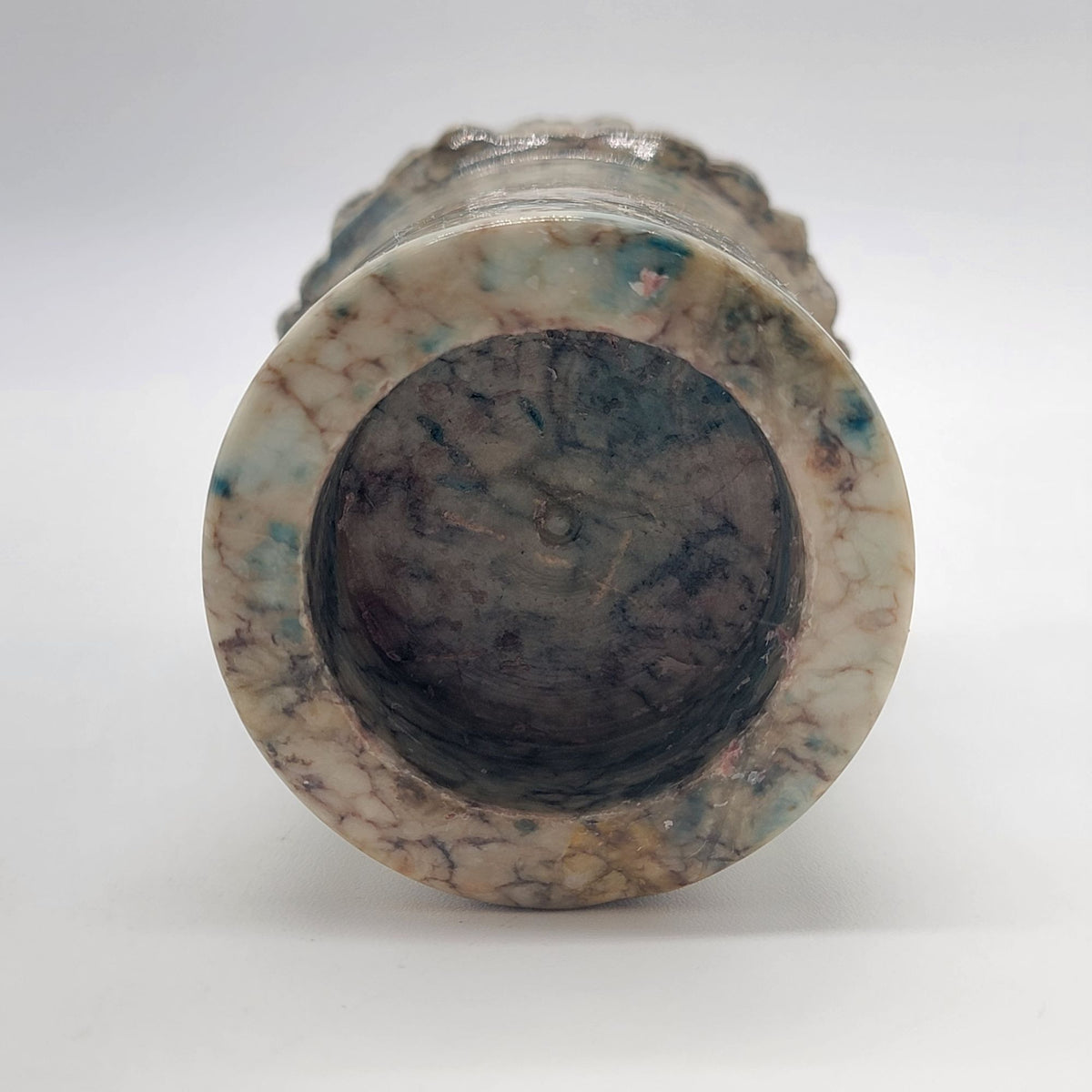 1970s Italian Blue Alabaster Brutalist Carved Candle Holder