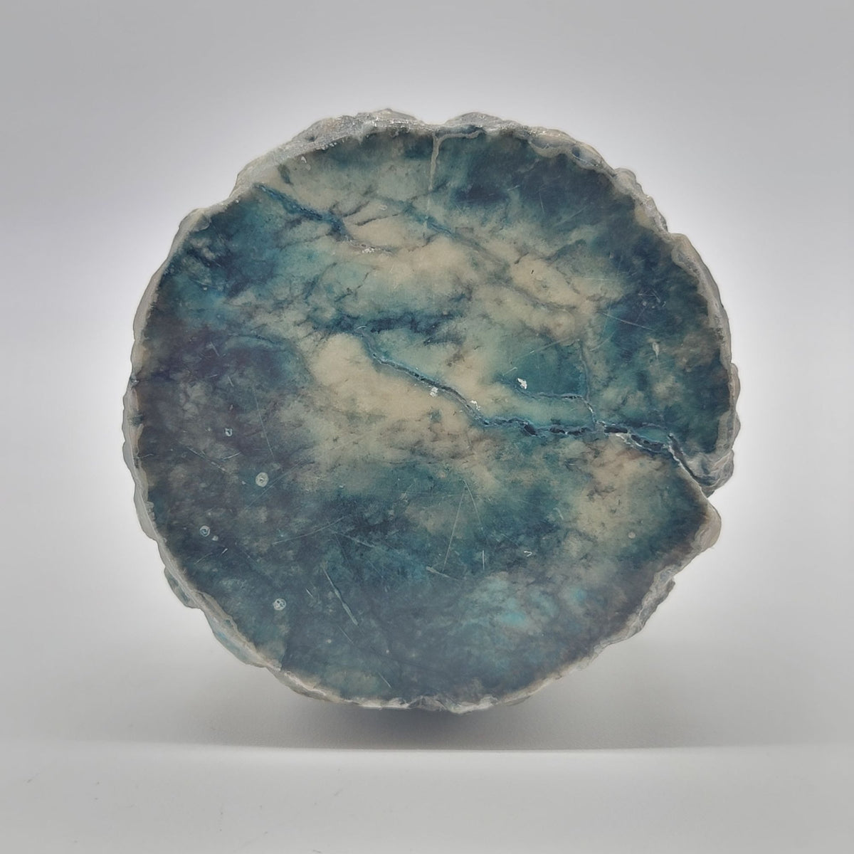 1970s Italian Blue Alabaster Brutalist Carved Candle Holder