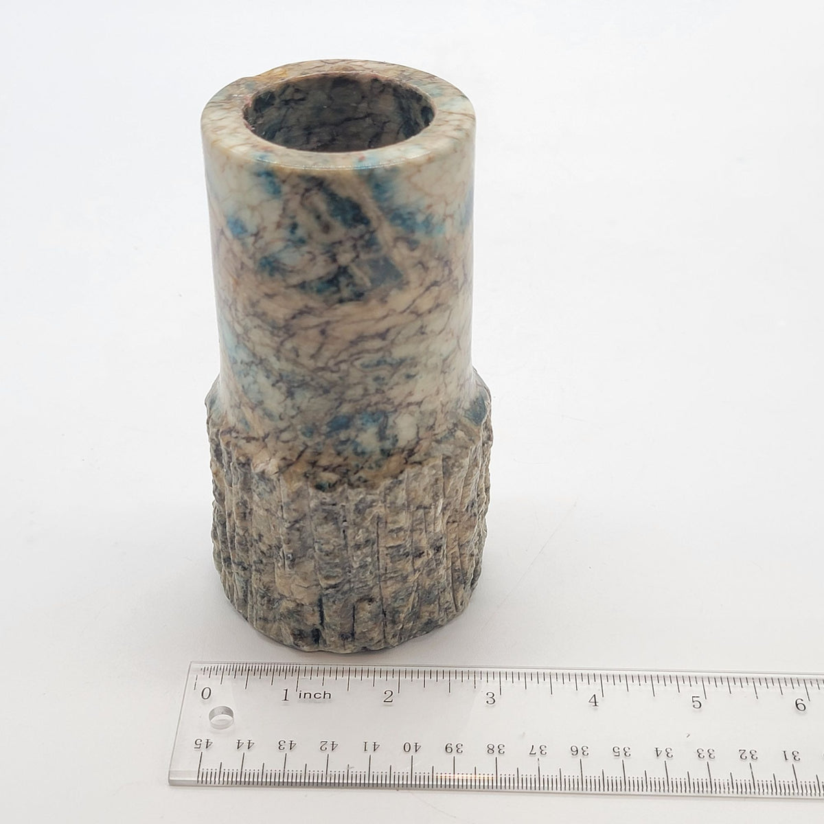 1970s Italian Blue Alabaster Brutalist Carved Candle Holder