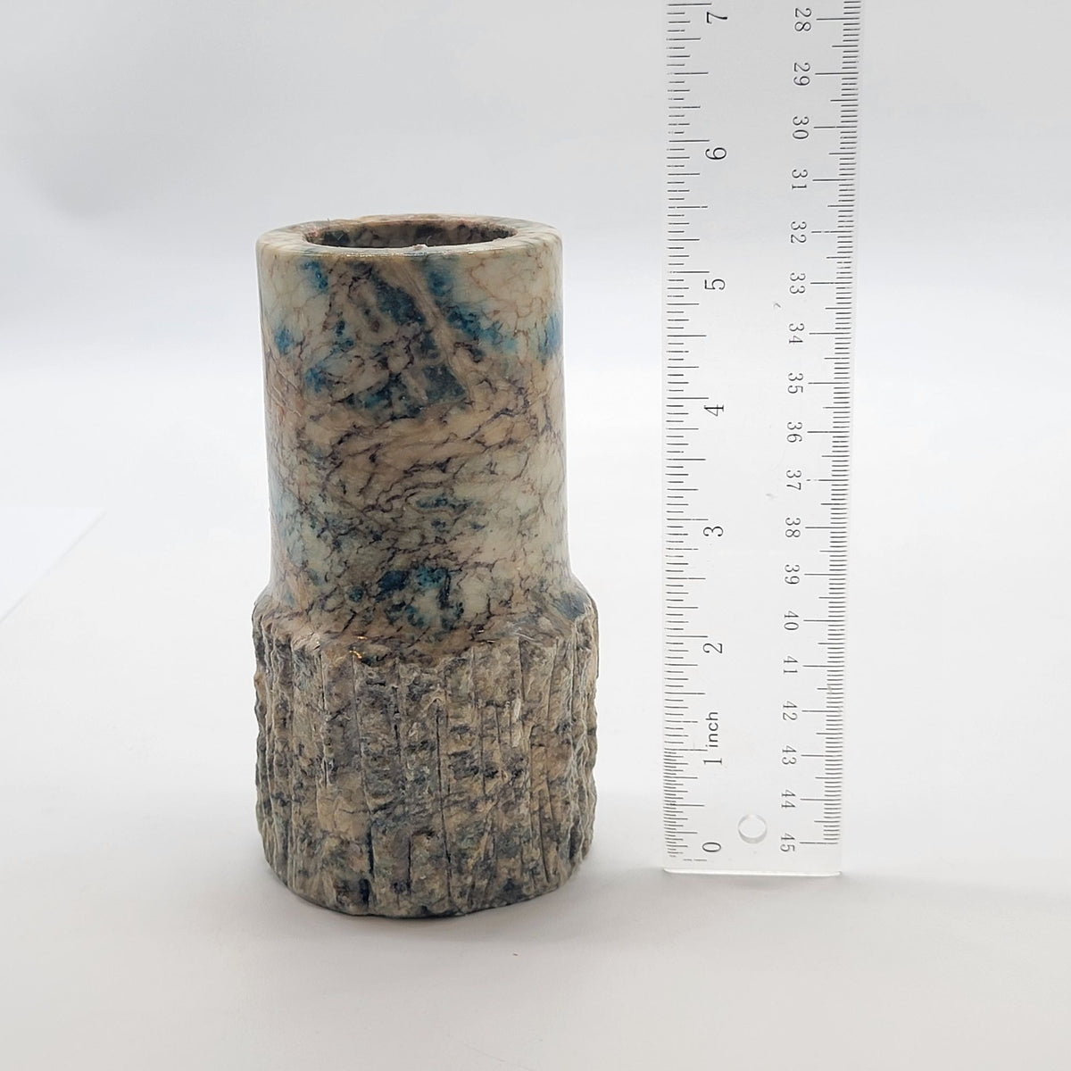 1970s Italian Blue Alabaster Brutalist Carved Candle Holder