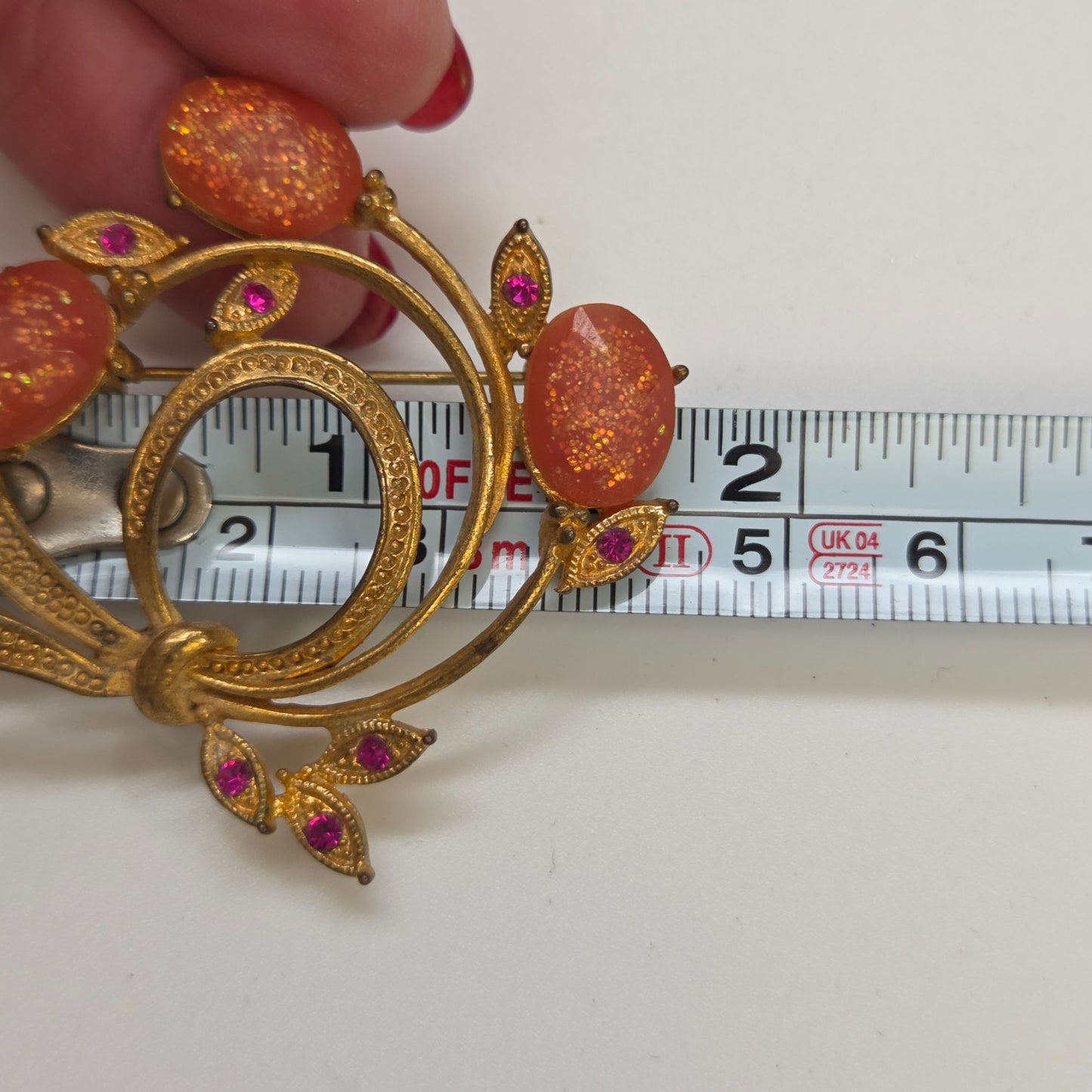 Vintage Lucite Glitter & Rhinestone Floral Brooch