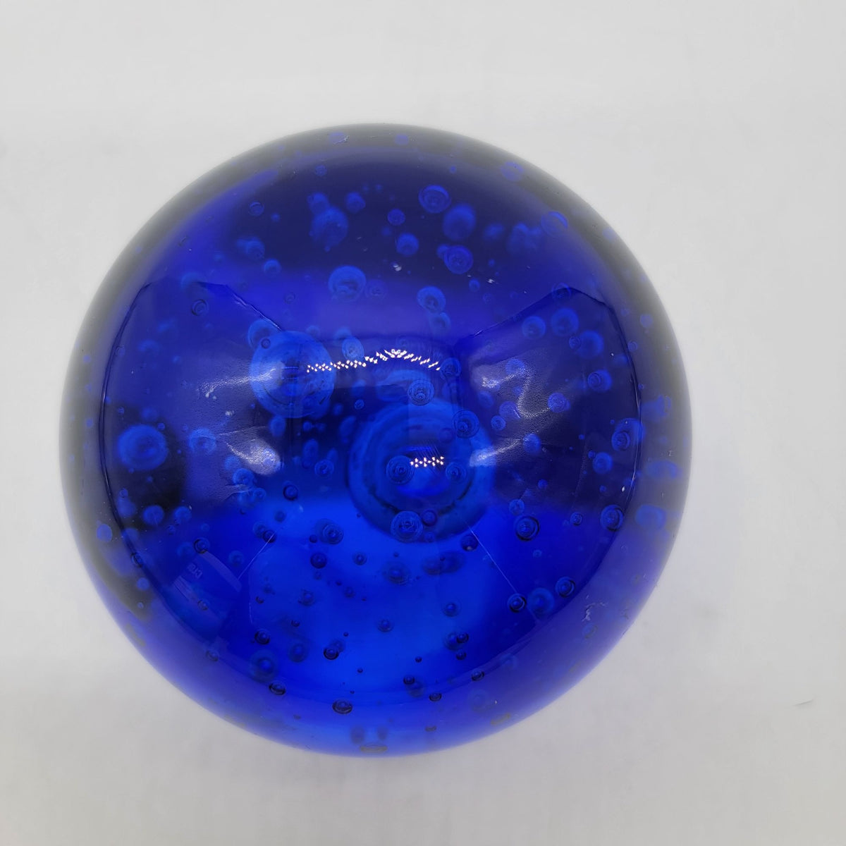 Large Godinger Cobalt Blue Controlled Bubble Art Glass Paperweight