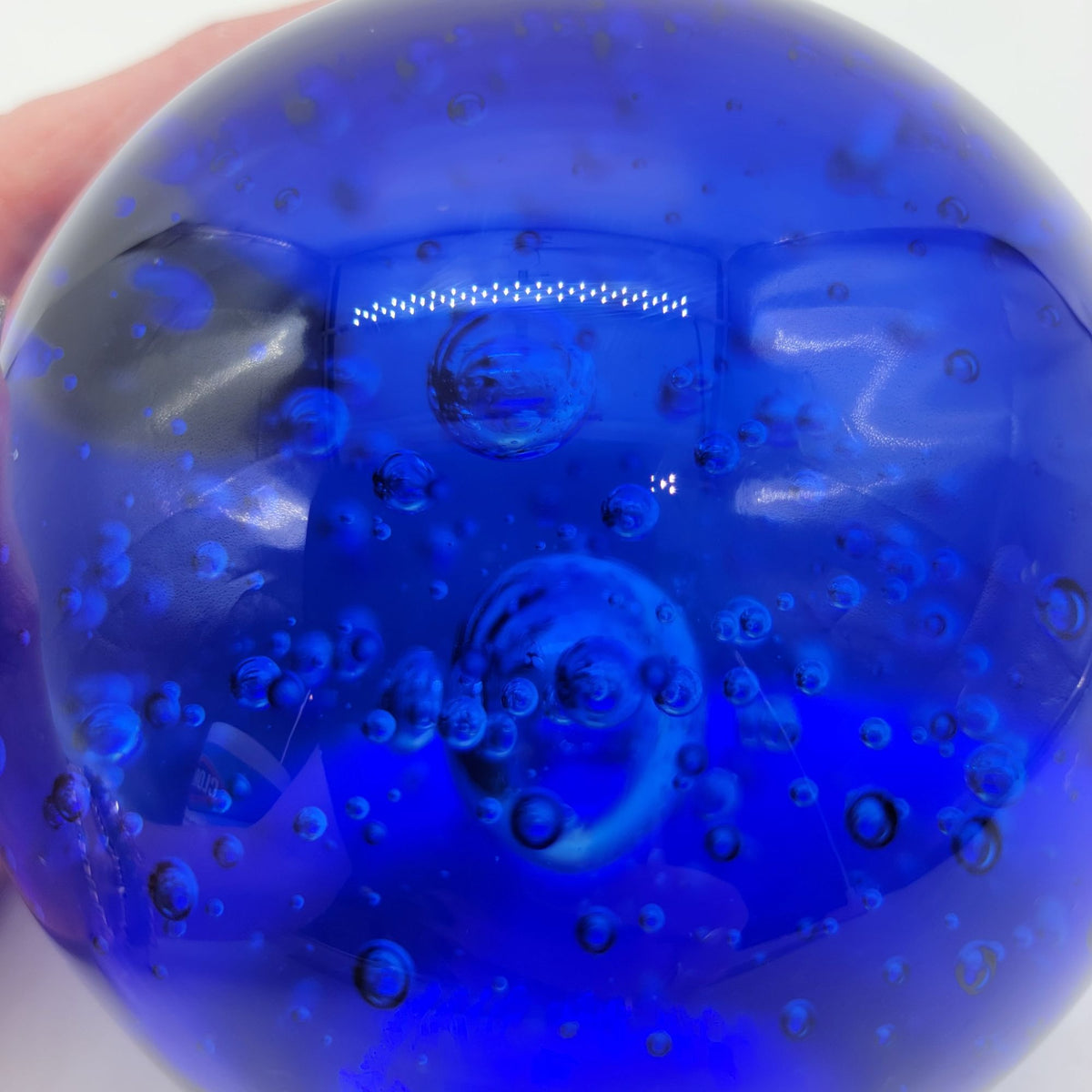 Large Godinger Cobalt Blue Controlled Bubble Art Glass Paperweight