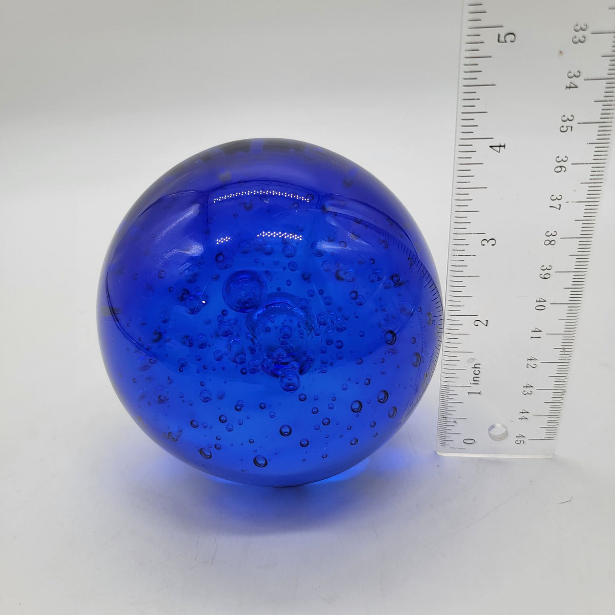 Large Godinger Cobalt Blue Controlled Bubble Art Glass Paperweight