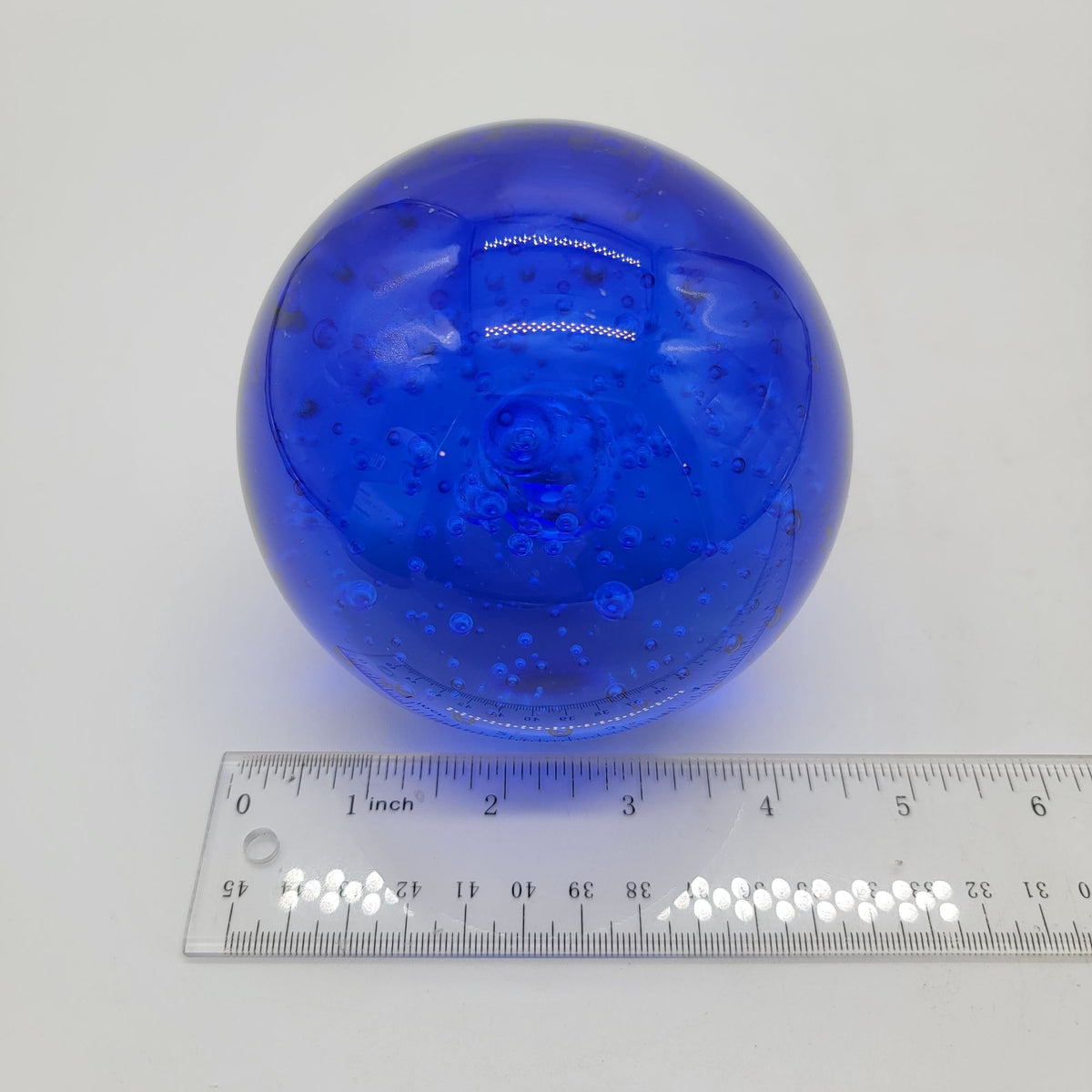 Large Godinger Cobalt Blue Controlled Bubble Art Glass Paperweight
