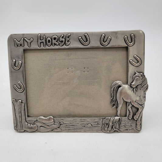 Vintage 1998 My Horse Picture Frame Silver Tone Western Decor