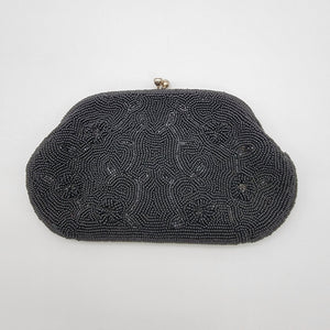 Vintage 1960s Richere Bags By Walborg Black Beaded Evening Clutch