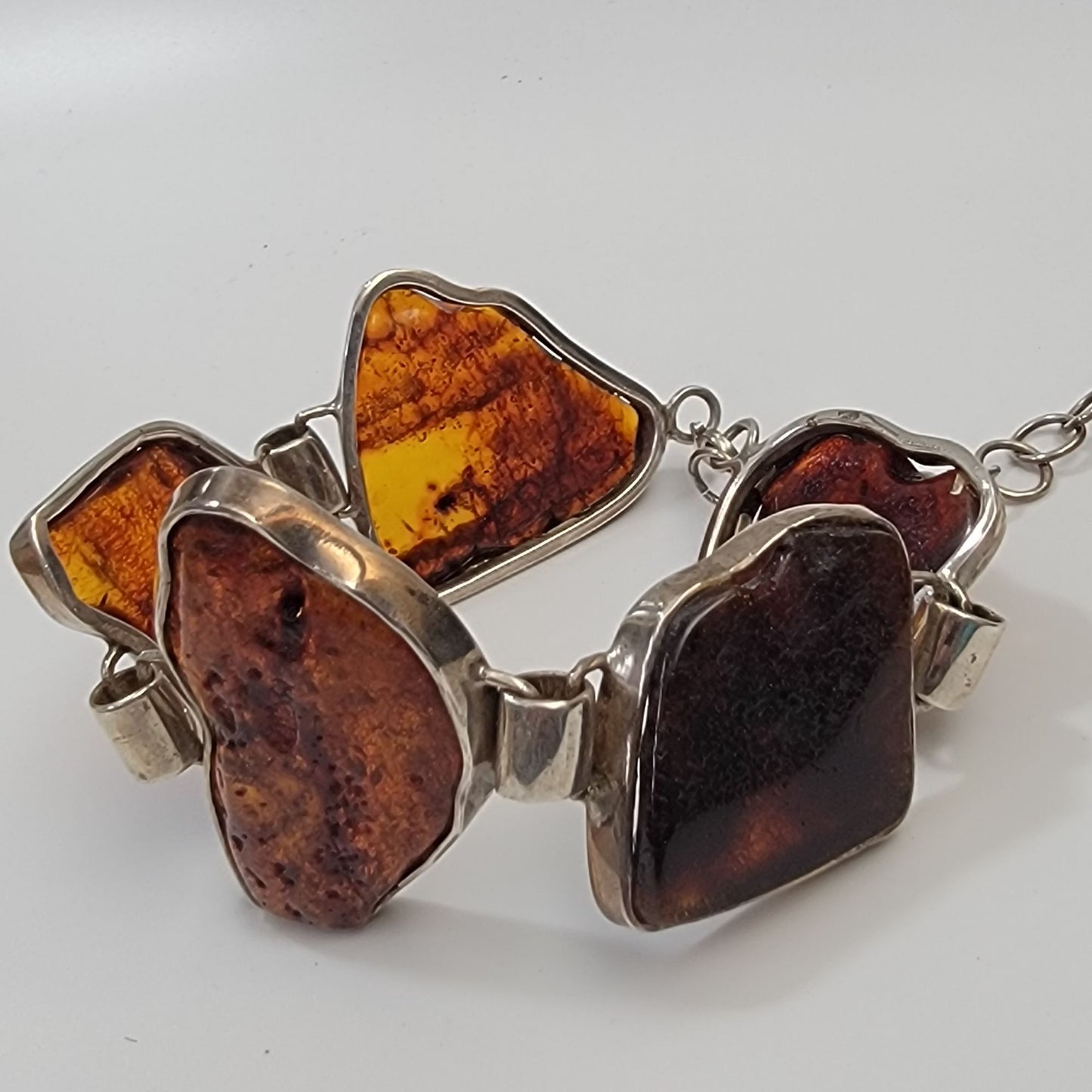 Natural Cognac Baltic Amber Panel Link Bracelet