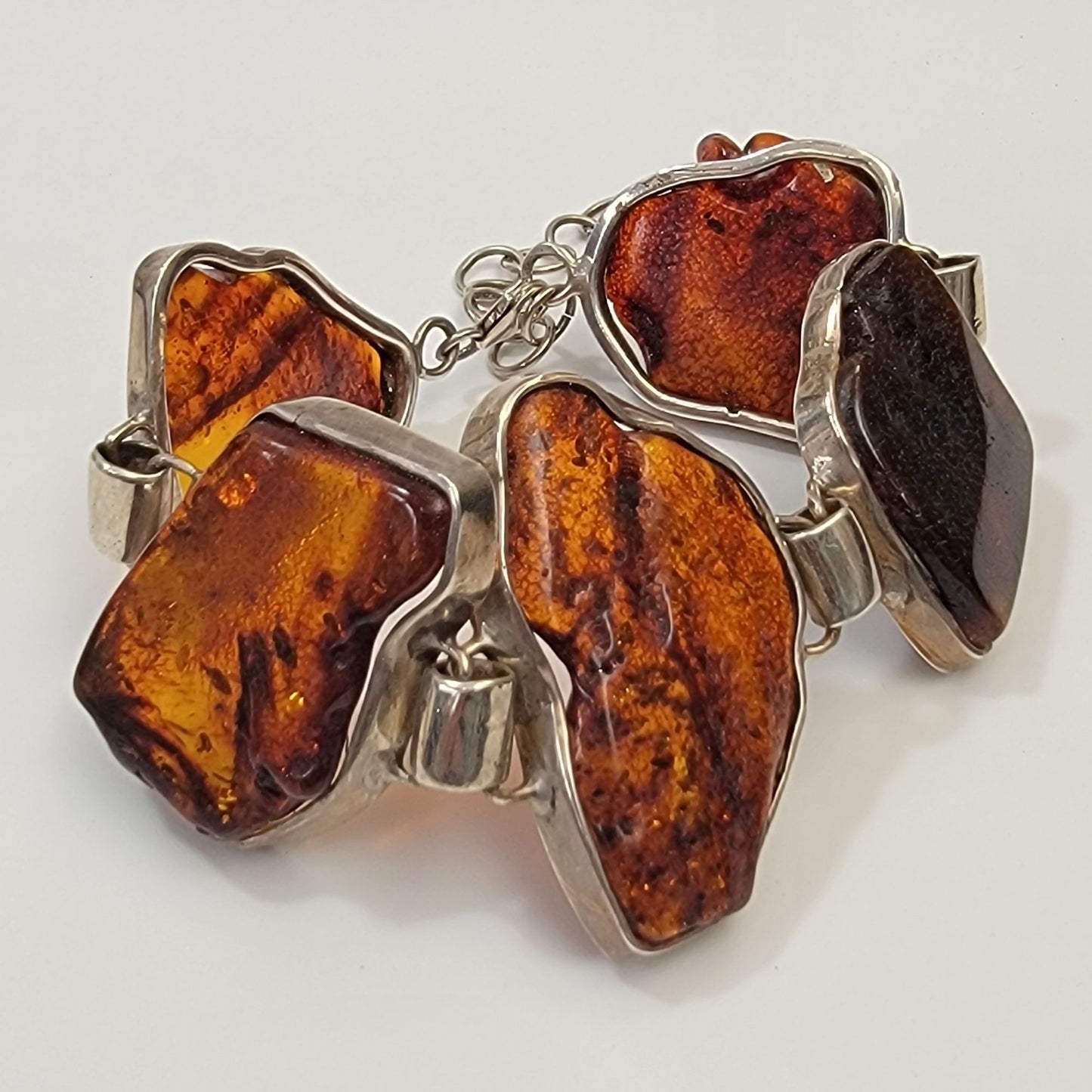 Natural Cognac Baltic Amber Panel Link Bracelet