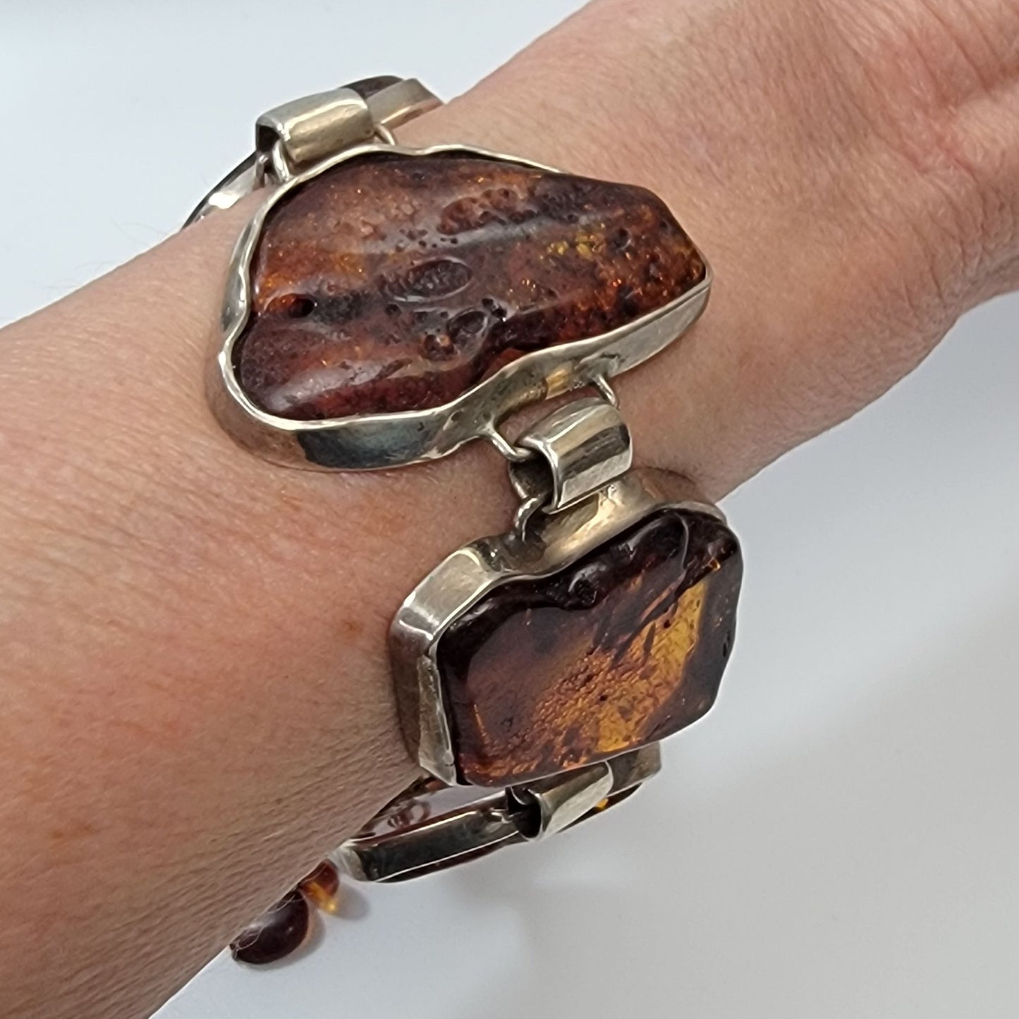 Natural Cognac Baltic Amber Panel Link Bracelet