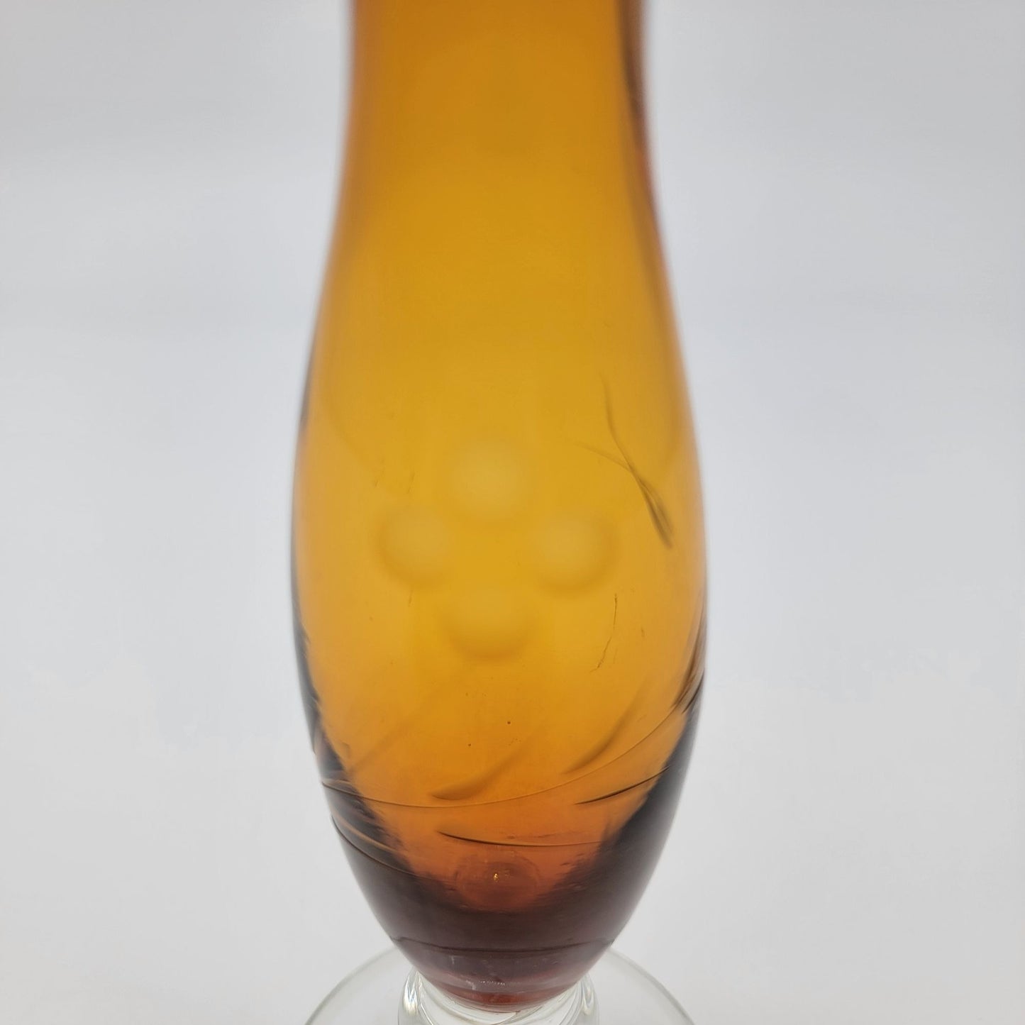 Vintage 1960s Bohemian Etched Amber Glass Bud Vase