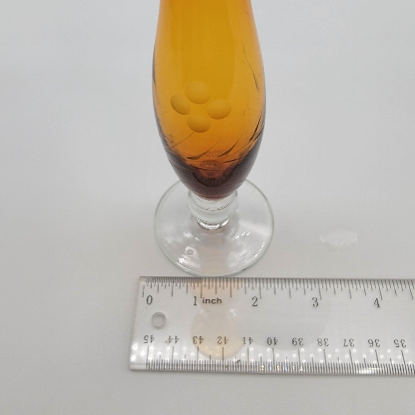 Vintage 1960s Bohemian Etched Amber Glass Bud Vase