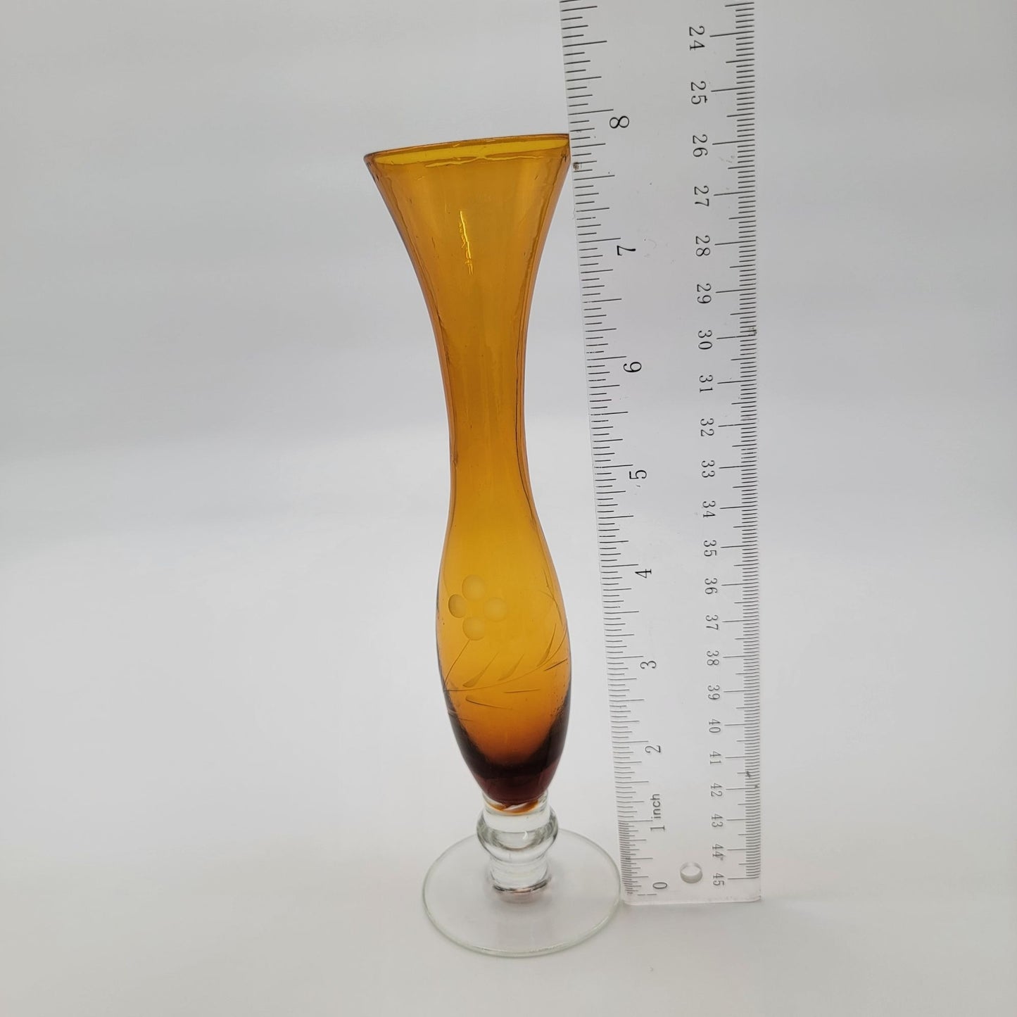 Vintage 1960s Bohemian Etched Amber Glass Bud Vase