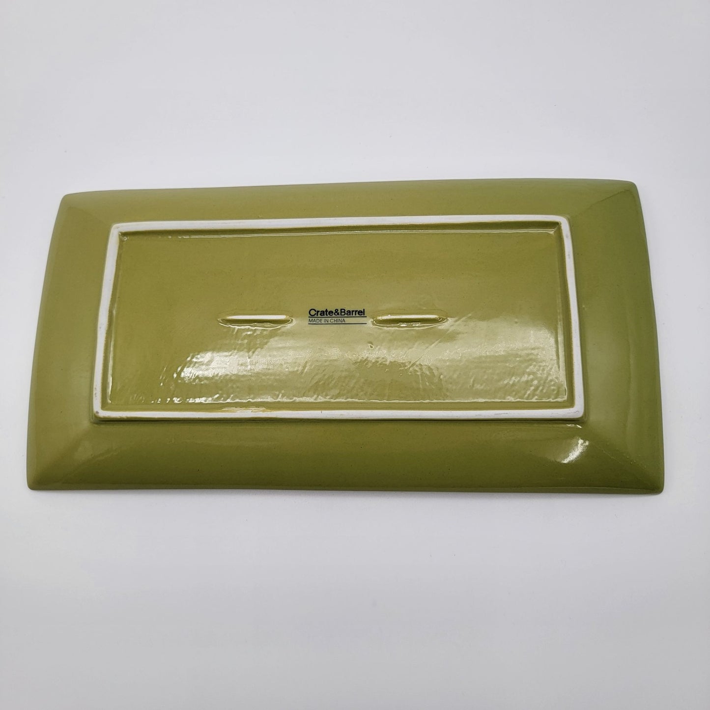 Crate & Barrel Akemi Green & White Floral Rectangular Tray