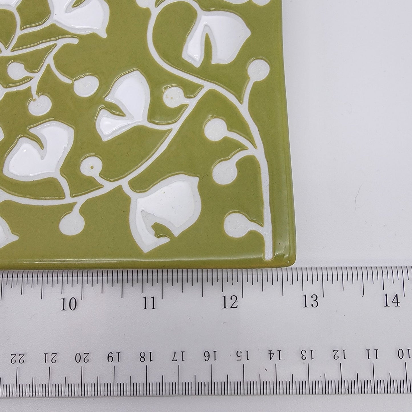 Crate & Barrel Akemi Green & White Floral Rectangular Tray