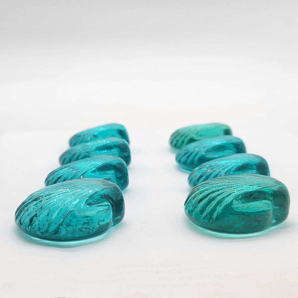 Vintage Ice Blue Glass Seashells Set Of 8