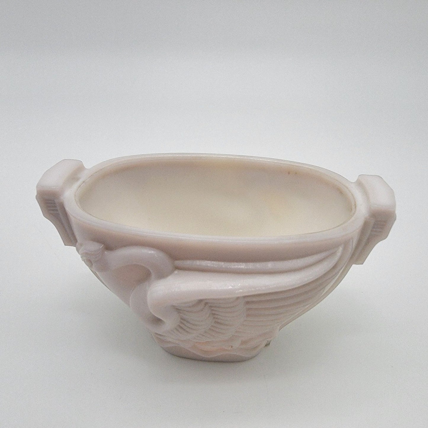 1930's MacBeth-Evans Swan Relief Monax Milk Glass Dish UV Reactive